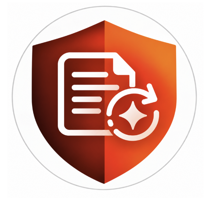 VeroTender logo: orange shield with a document and circular arrow